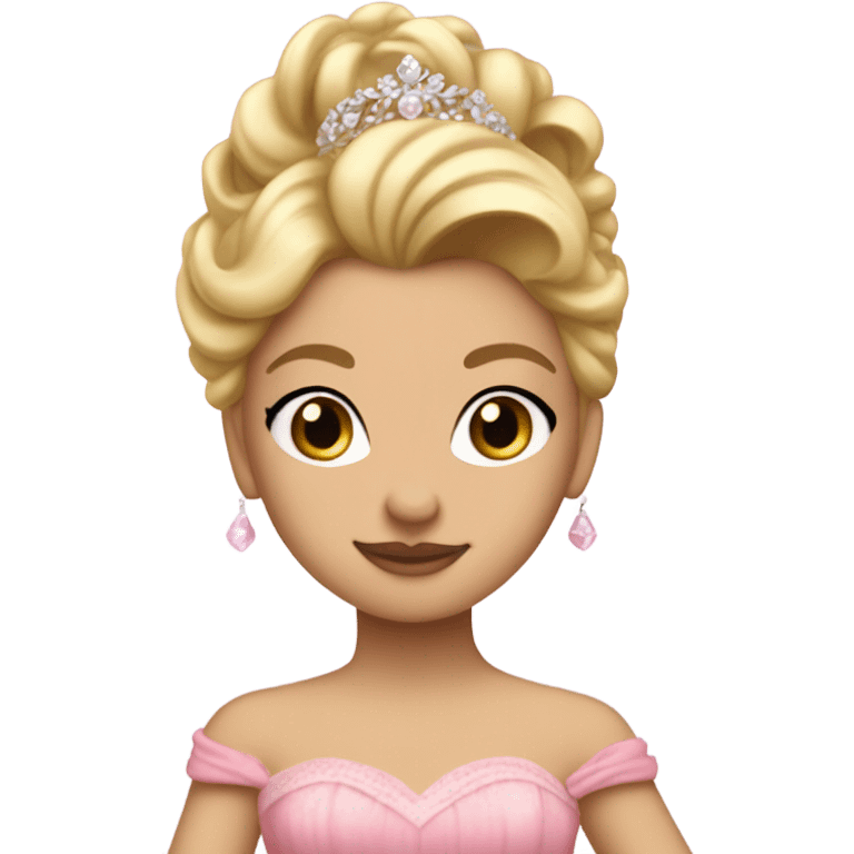 Girly Princess with pink ballgown and light skin and big blonde hair updo pretty detailed realistic  emoji