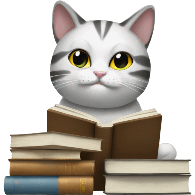 zen library cat with multiple ebooks emoji