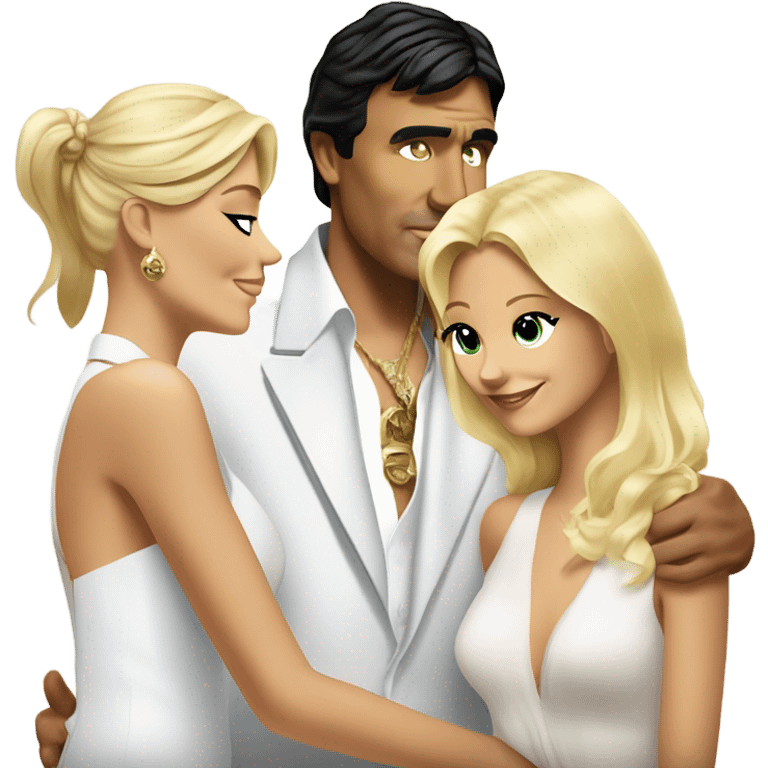 Tony Montana smirking with 2 beautiful blondes hugging him emoji