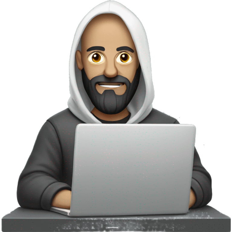 heavy set white bald guy with long dark beard in a hoodie behind a laptop emoji