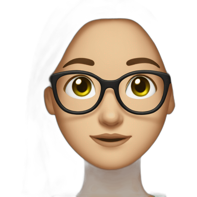 A teenage girl with glasses and long brown straight hair and green eyes  emoji