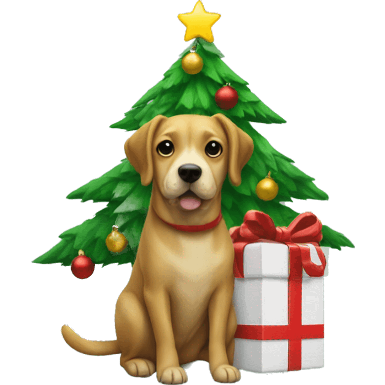 christmas tree whit dog on one side and present in another emoji