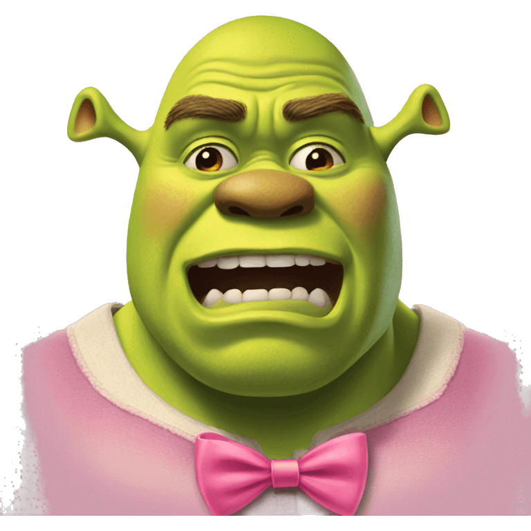 Shrek crying with a pink bow emoji