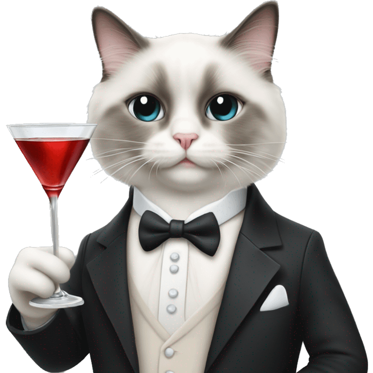 Ragdoll cat wearing tuxedo holding a martini with a mouse straw  emoji