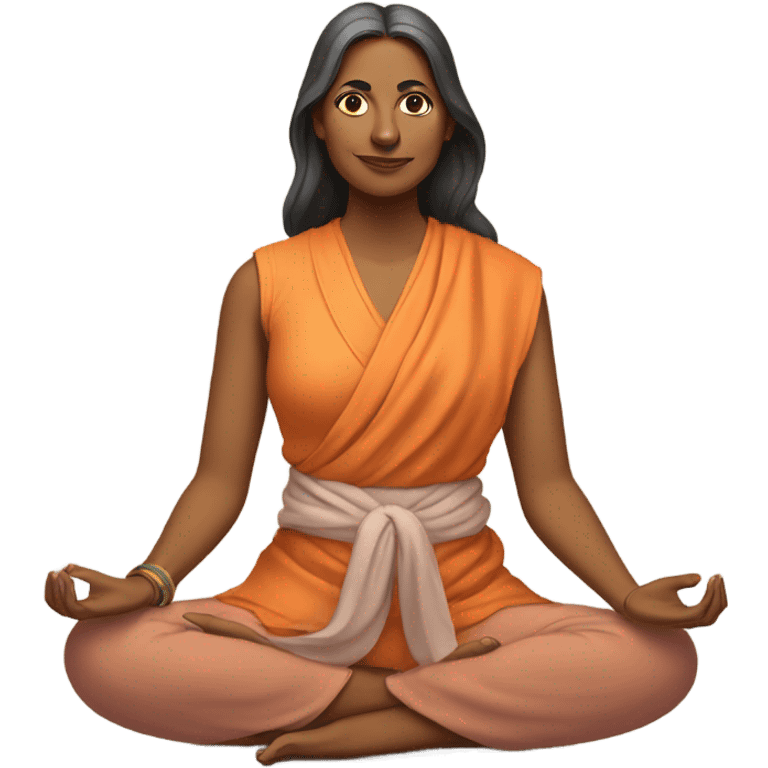 an  yogi Indian woman, sleeveless pastel shirt
  The character should be wearing an orange robe, symbolizing traditional yogic attire. The yogi can be sitting in a lotus position emoji