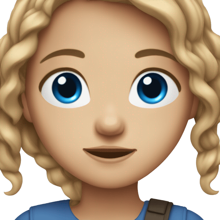 Girl with brown beige hair and blue eyes on laptop emoji