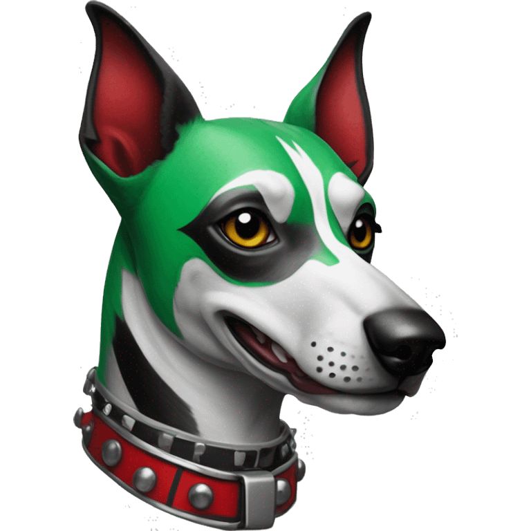 Punk dog spiked collar Green gray black red punk dog Harley Quinn as a dog mime clown harlequin facepaint tattoos punk lurcher surrealism  emoji