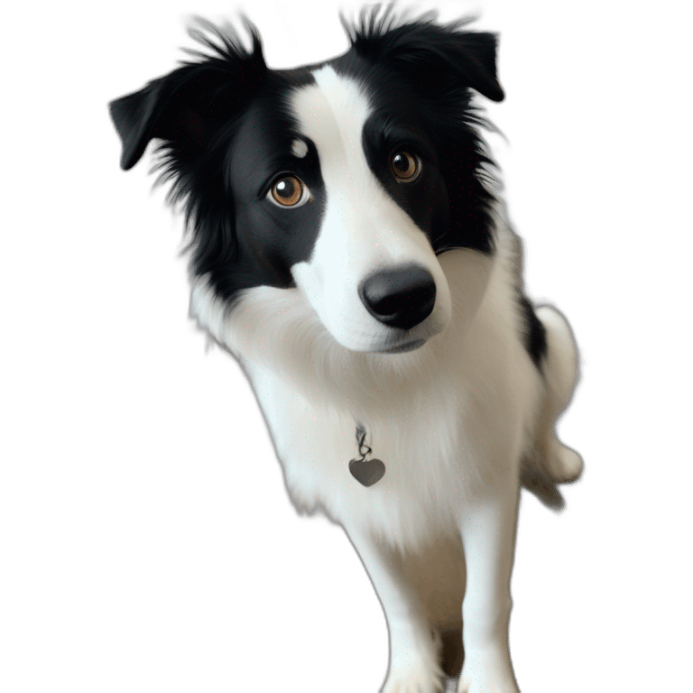 white and black dog with dark eyes happy  short hair mixed breed as border collie 2 years old with emoji