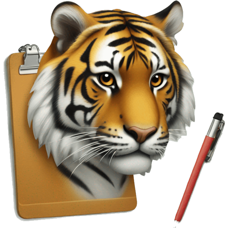 clipboard with a print of a bengal tiger clipped to it emoji