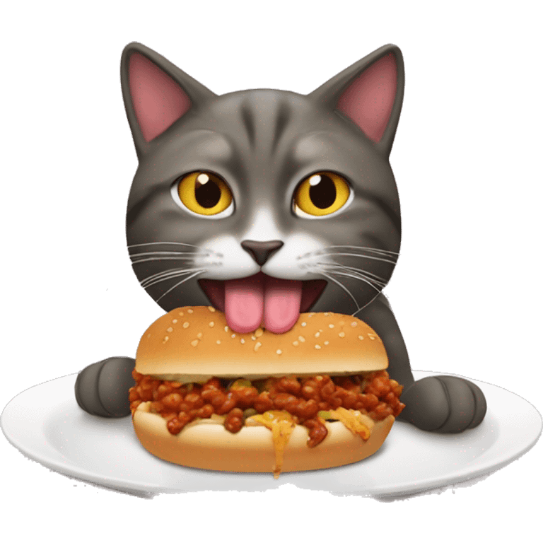 cat eating a sloppy Joe emoji