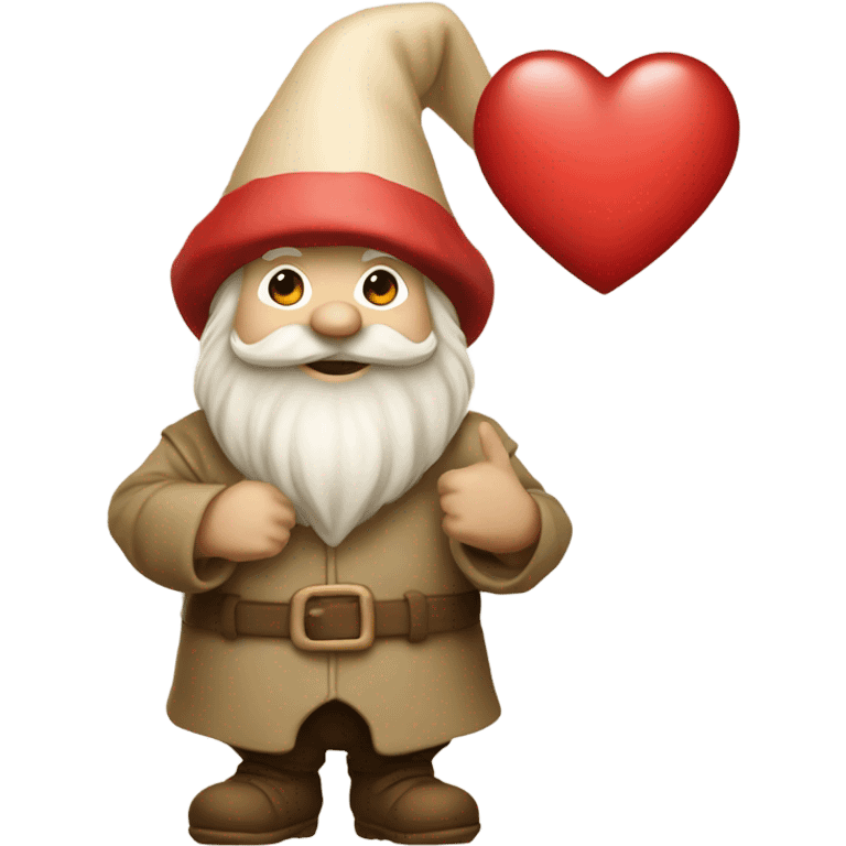 Gnome with beige hat holding beige heart  emoji