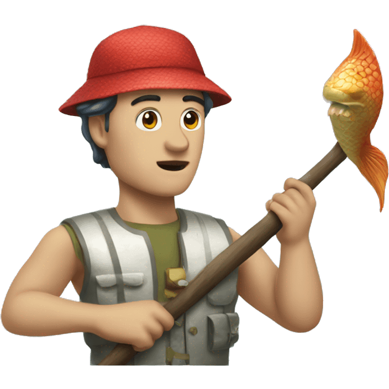 Man with chinese cap hunting mermaid emoji