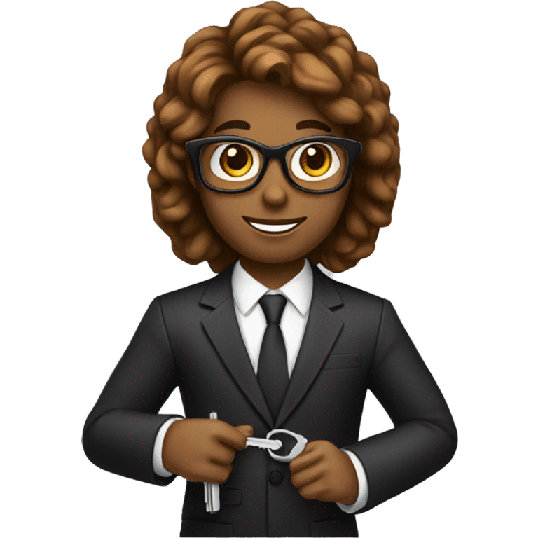 brown skin realtor with hair holding a black key emoji