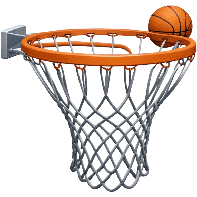 Cinematic Realistic image of a basketball hoop with a detailed metal rim and intricately woven net, captured in dynamic lighting that evokes the charged atmosphere of a competitive court emoji