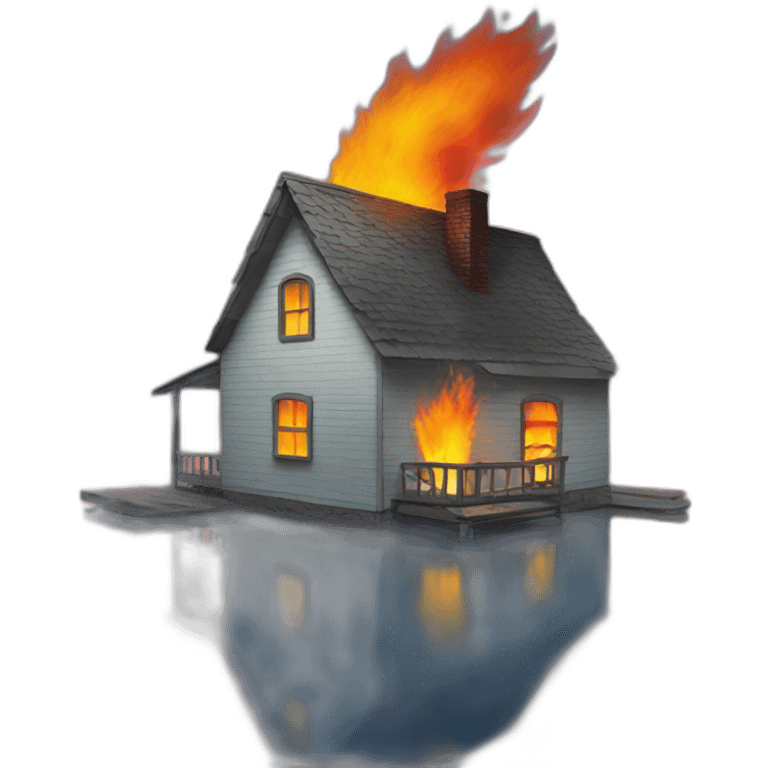 a house in fire in a lake emoji