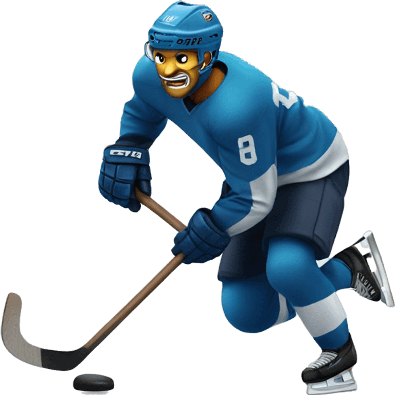 Hockey player running with the stick on the ice with angry face emoji