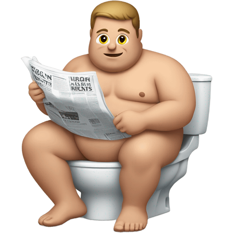 fat guy sitting on toilet reading newspaper no shirt front view emoji