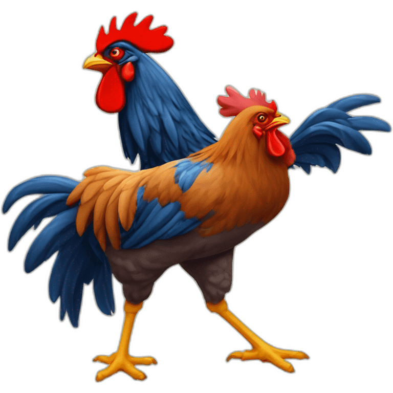 gallo con cola de caballo y un montón de gallinas emoji