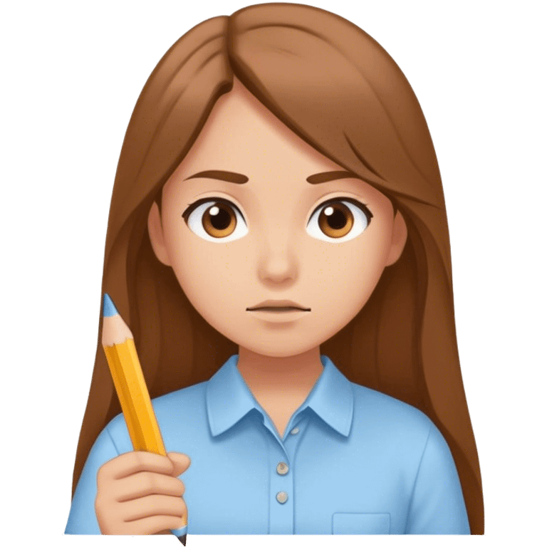 girl with long brown hair and light tan / peach skin taking a test emoji