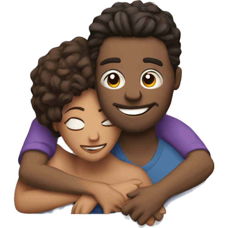 The couple is lying in an embrace and watching a movie on a laptop emoji