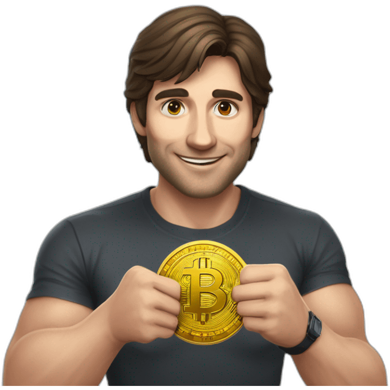 Puedes generar un emoji de javier milei con una moneda de bitcoin en su mano y una bandera de argentina en la otra mano emoji