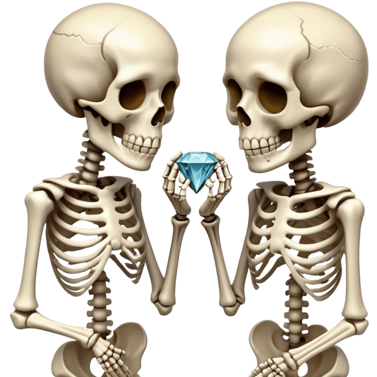 2 skeletons one of them proposing with diamond ring  emoji