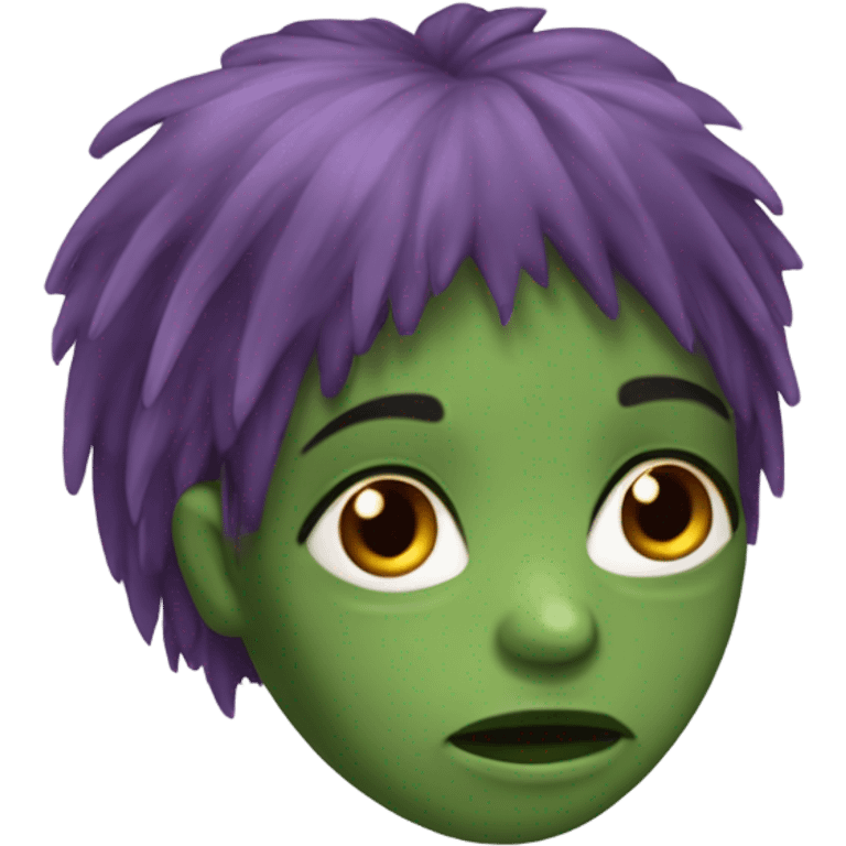 uma garota zumbi de cabelo vermelho escuro com uma franja lateral emoji