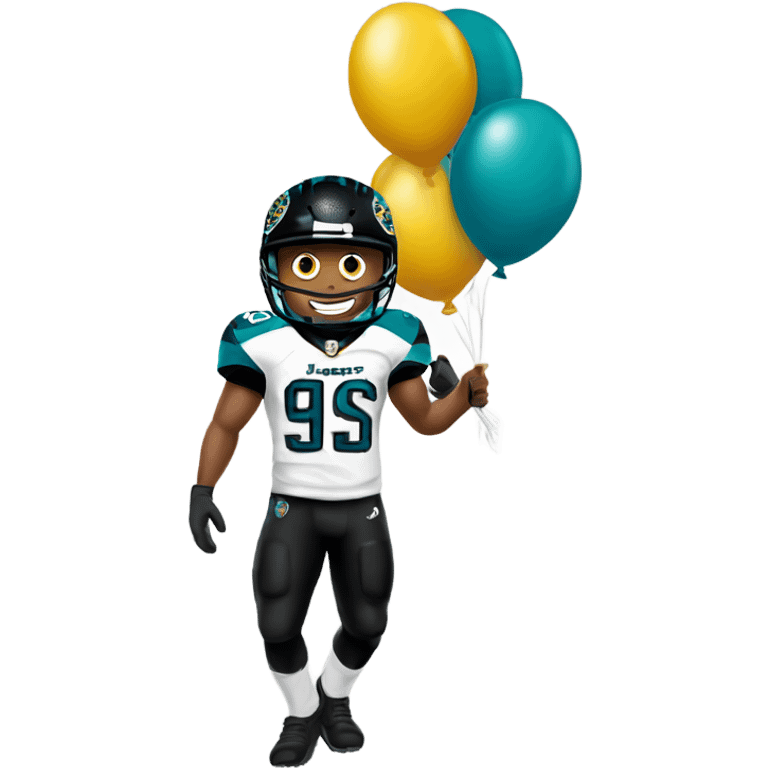 Jacksonville jaguars light skin man emoji holding balloons wearing a jaguars jersey and helmet emoji