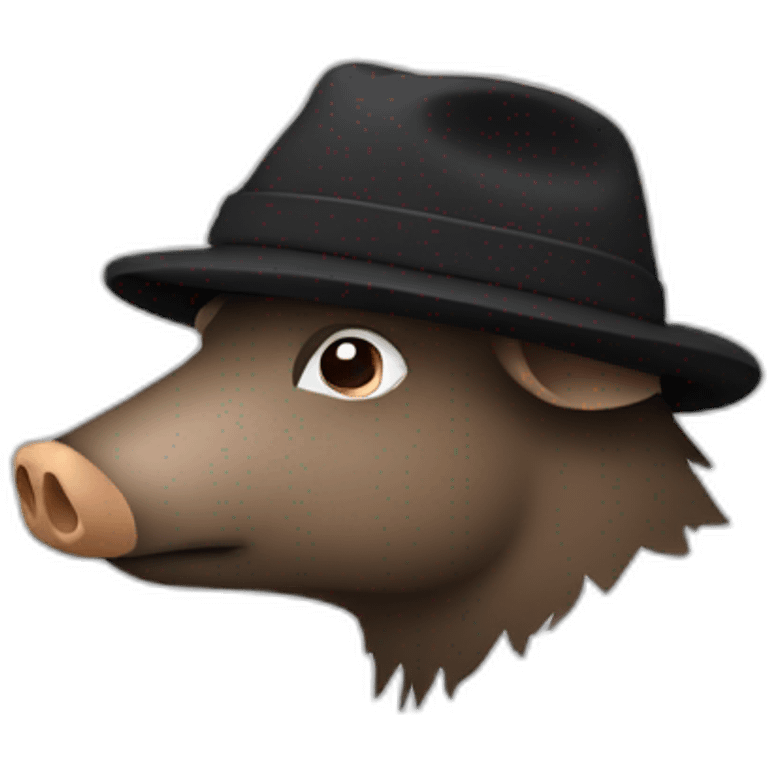 Full face sad boar with stubble in a black winter hat emoji