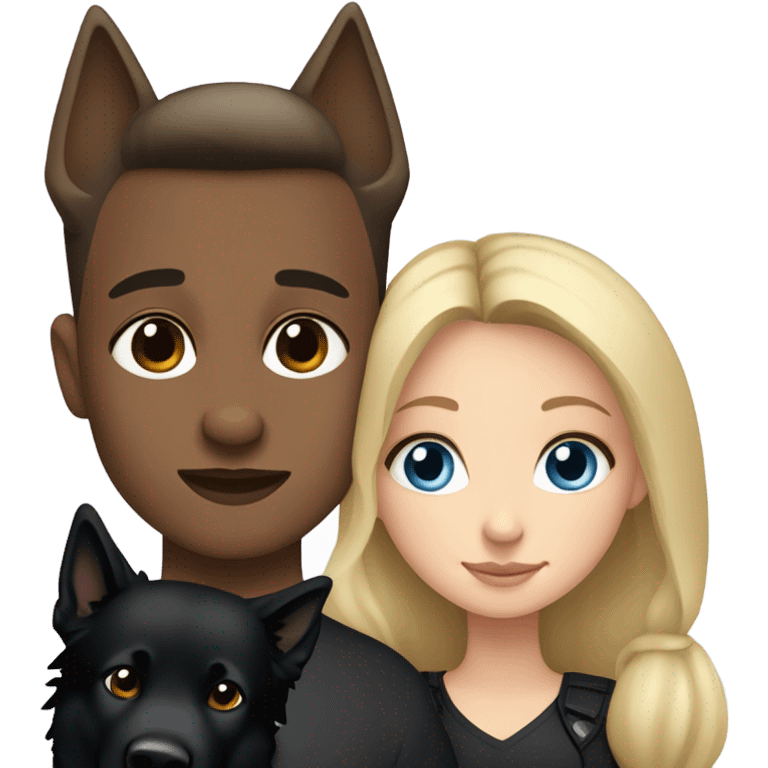 blonde girl with blue eyes cuddled with a black German shepherd  emoji