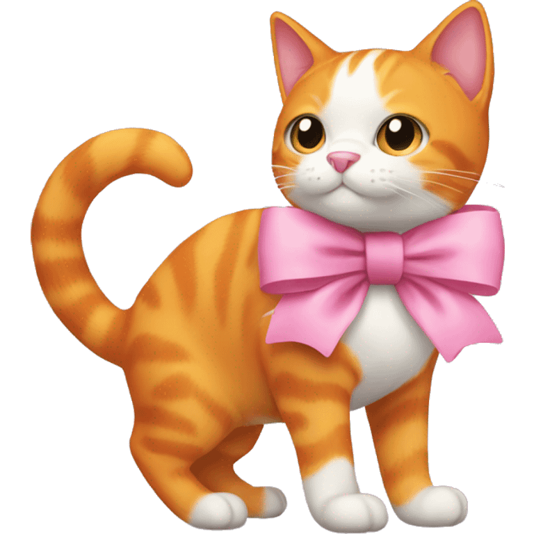 orange cat with white features and a pink bow  emoji