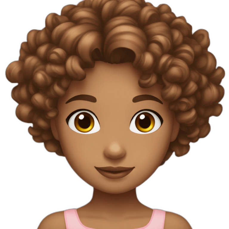 Girl, brown curly hair, light brown skin, 7 years old, brown round eyes, ballerina costume emoji