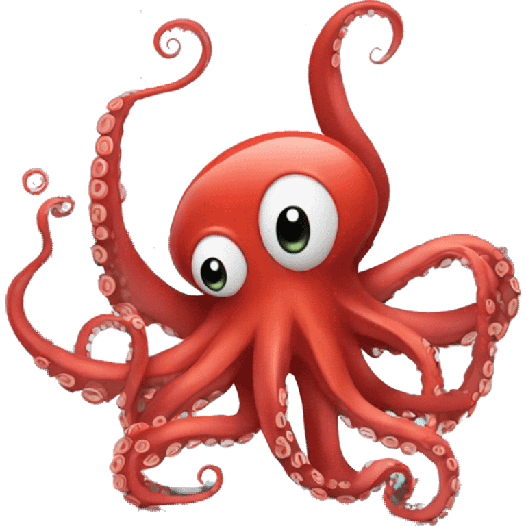 red cartoon octopus working with a computer emoji