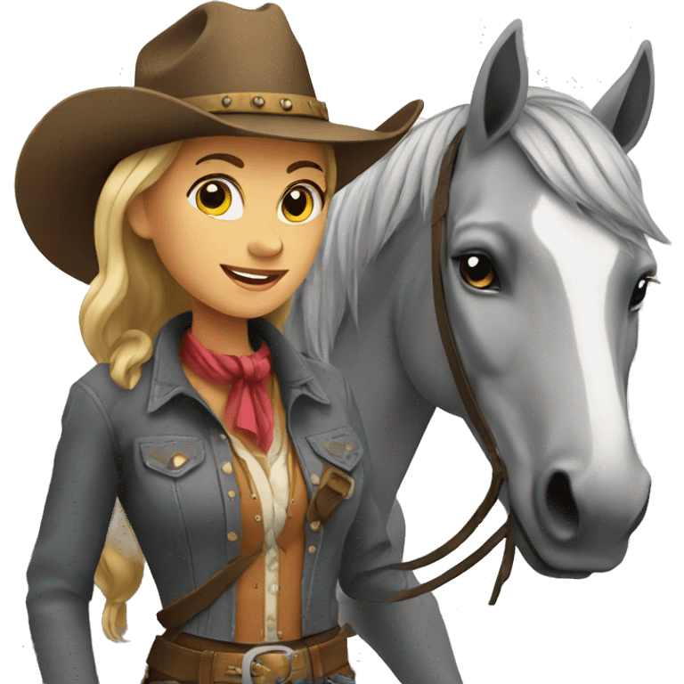 Cowgirl With grey horse emoji