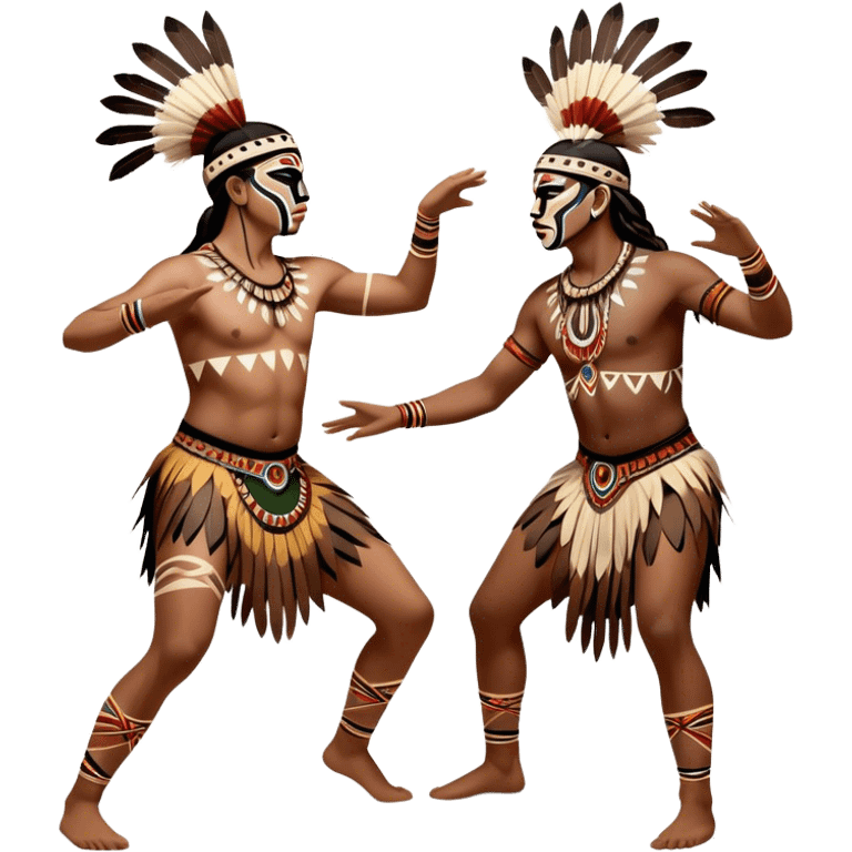 Cinematic Realistic scene of two indigenous dancers performing an Aboriginal Corroboree, adorned in intricate traditional body paint and ceremonial attire, captured in fluid motion with earthy tones and vibrant, cultural lighting emoji