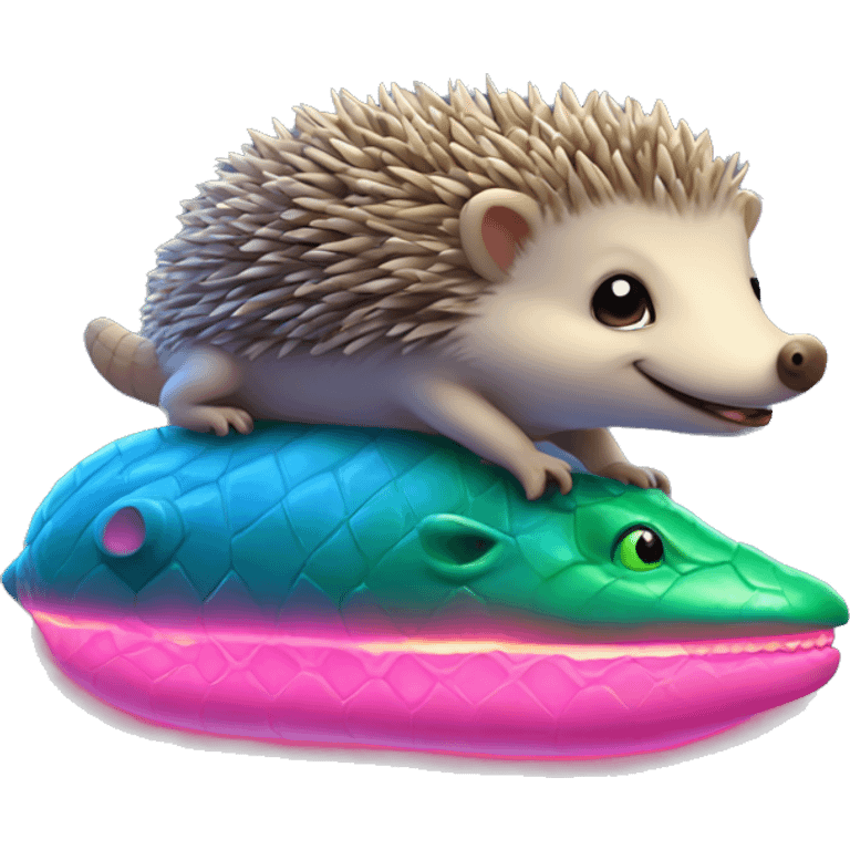 cute hedgehog riding a neon crocodile   emoji