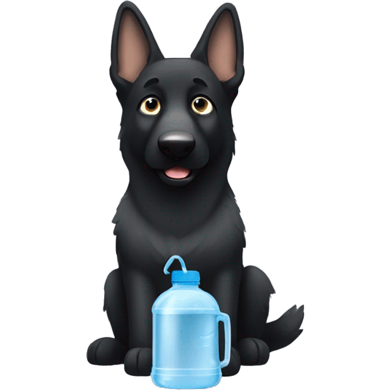 All black German shepherd drinking bottle of water emoji