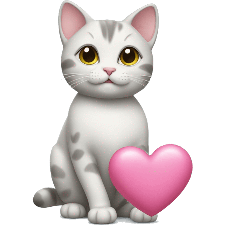 Cat holding a pink heart emoji