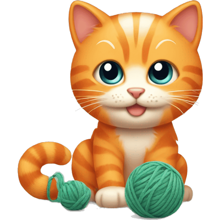 Cute orange cat playing with ball of yarn emoji