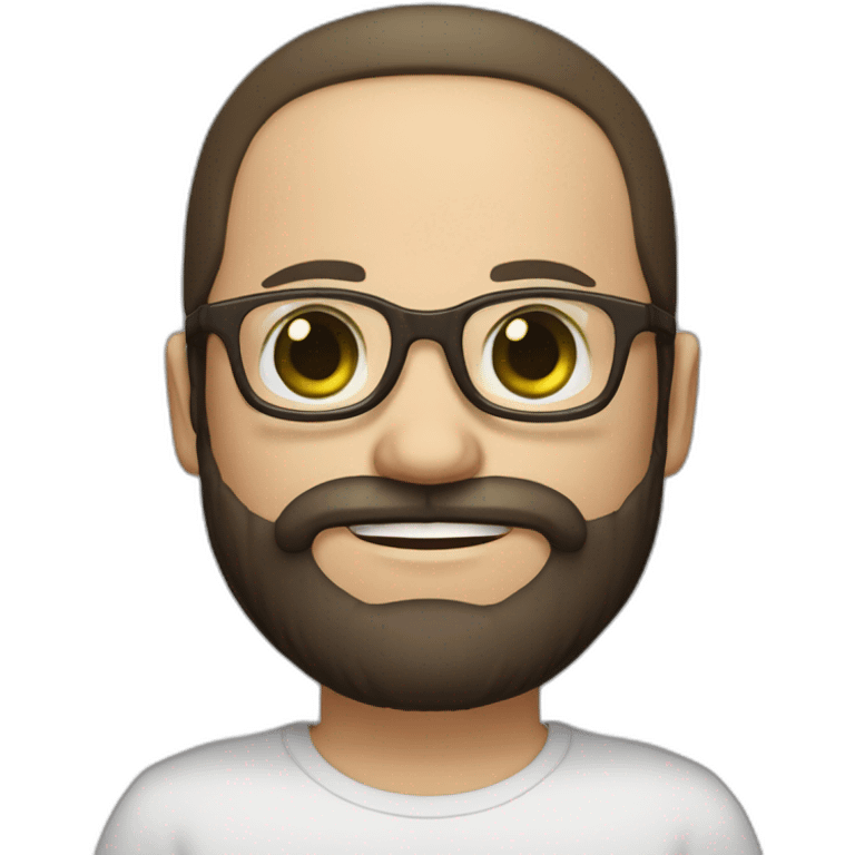 round-faced white man with a full dark brown beard, side parted dark brown hair, square glasses, olive-green eyes, white skin emoji