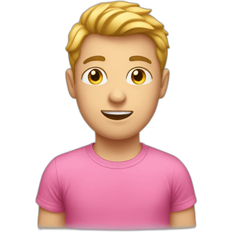 white boy in pink t-shirt with word idea on the chest emoji