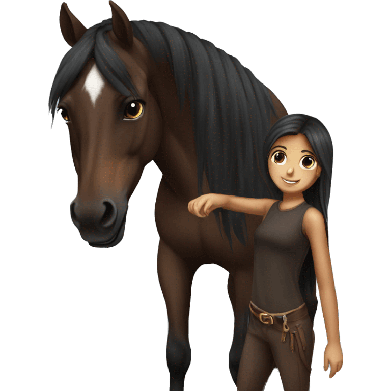 Dark brown arabian horse with girl emoji