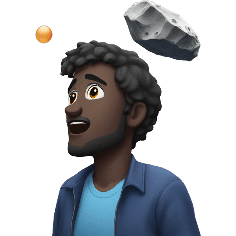 Guy looking up at asteroid emoji