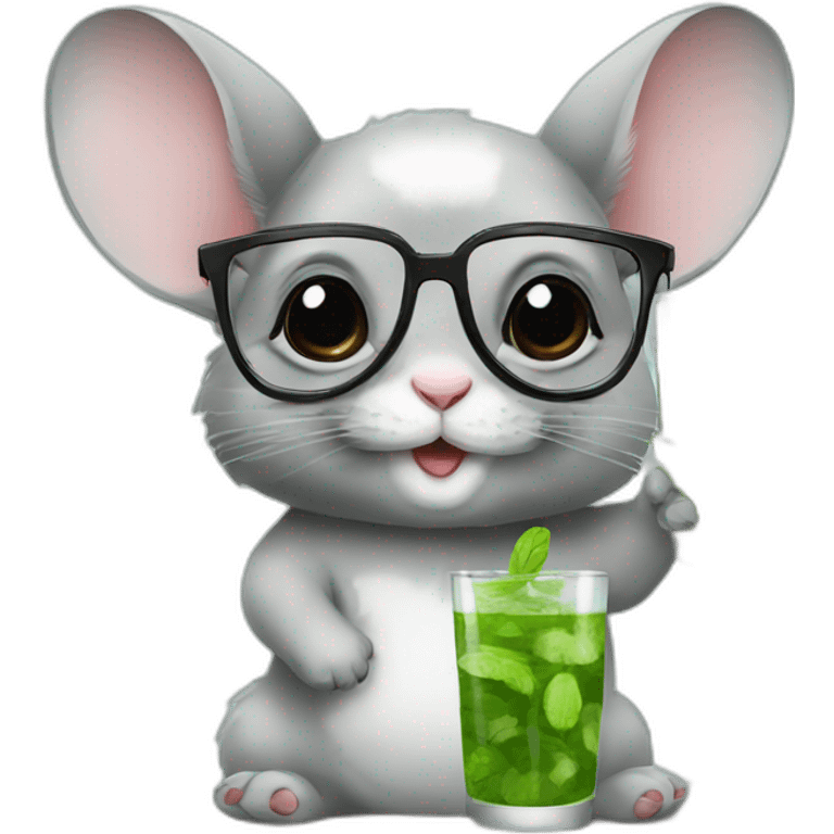 chinchilla with big glasses drinking mojito emoji