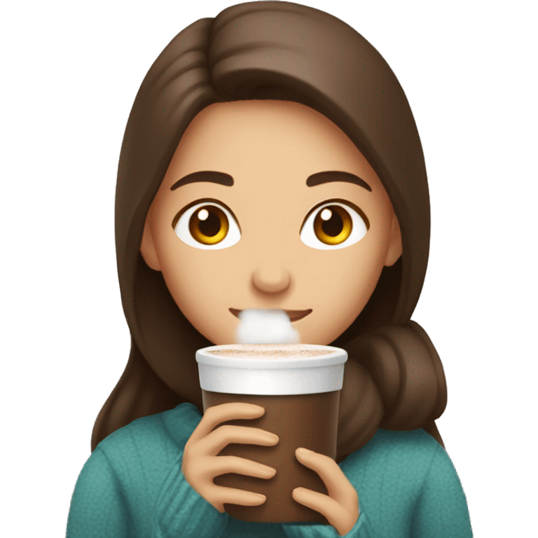 Girl long & brown haired drinking hot cocoa  emoji