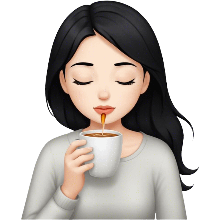 girl with black hair sipping coffee eyes closed emoji