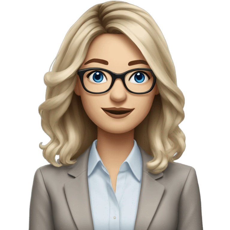 Shoulder length Balayage pale beautiful corporate woman with glasses and blue eyes emoji