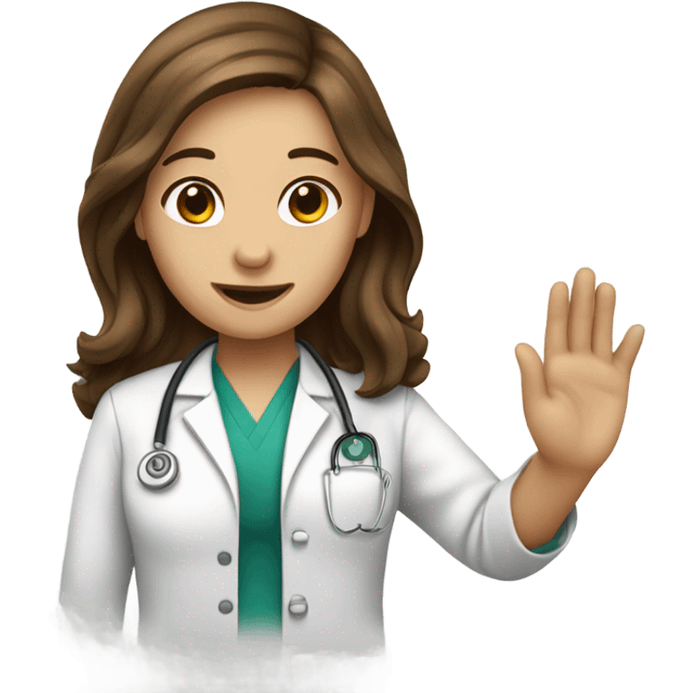 Girl brown hair Medical Student waving bye emoji