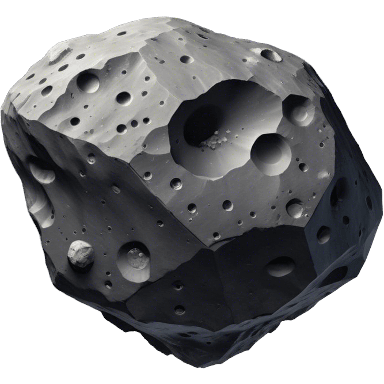  Cinematic Realistic Asteroid – A massive, irregularly shaped rock floating through the void, its cratered and pitted surface showing signs of ancient impacts. The harsh light from a nearby star reveals detailed textures and rugged, jagged edges. emoji