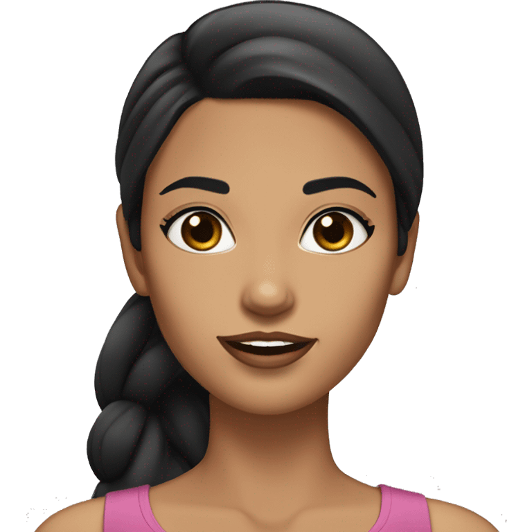 woman with black hair (ponytail), black wide set eyes, tanned skin, thick lips emoji